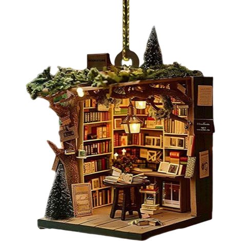 Ornement Livre - Pendentif Acrylique en Forme d'Étagère à Livres - Décoration de Sapin de Noël - 8 cm - Lot de 1 (1/5)