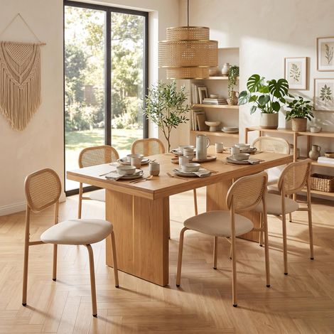 Lot de 6 chaises, Tissu Chaises de salle a manger, Dossier en Rotin confortable, Convient pour la cuisine, le restaurant, le bar - Beige (1/5)