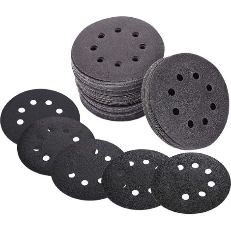 Disque de Ponçage 120pcs universel pour Ponceuse Excentrique 125mm, Matériau de Carbure de Silicium avec 8 holes, Papier Disques Abrasifs de 24(P60/80/120/180/240 grain) (1/5)