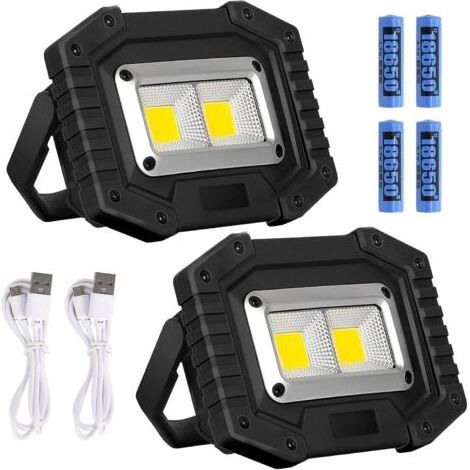 Projecteur LED Rechargeable 30W 2000LM Lampe de Sécurité 3 Modes de Camping COB Lumière de Travail étanche de Batterie Floodlight de Camping pour la Pêche, Randonnée(2 pièces,noir)… [Classe énergétiqu (1/2)