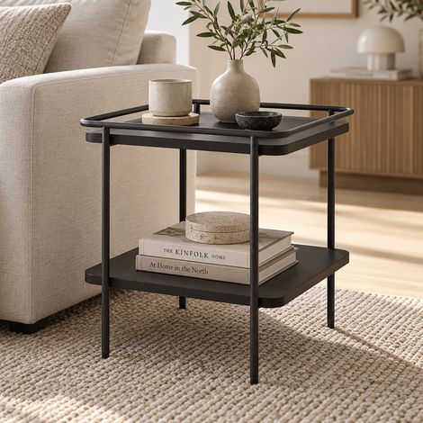 Table d'appoint carrée 45x45x45 cm en métal noir - NOYA (1/5)