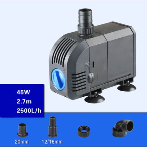 Pompe à eau submersible 45W 2500L/H, mini pompe aquarium, pompe de fontaine pour bassin, étang, aquariophilie avec 3 raccords 12/16/20 mm (1/5)