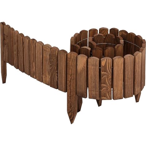 clôture de Jardin en Bois Bordure Clôture d'Extérieur Barrières de Jardin de Bois Palissade Bordurette de Jardin Rollborder Longueur: 100 cm(Marron foncé, Hauteur: 20 cm) (1/4)