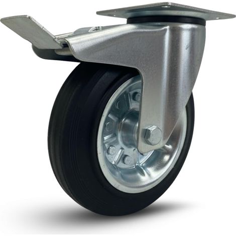 RUOTA GIREVOLE CON FRENO 200mm ROTELLA SILENZIOSA PIROETTANTE IN GOMMA, PER CARRELLO CARICHI PESANTI MOBILI,ELETTRODOMESTICI, BANCHI DA LAVORO