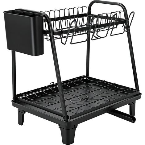 Egouttoir Vaisselle 2 Niveaux – Gain de Place, Porte-Couverts, Résistant à la Rouille et Sécurité Alimentaire, Design Noir pour Évier et Plan de Travail (1/5)