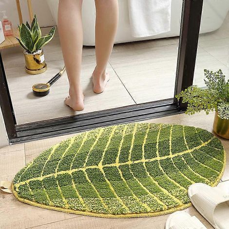 Tapis de bain antidérapant 45 x 120 cm, tapis de bain moelleux en microfibre, absorbant, lavable en machine, tapis en forme de feuille, tapis de cuisine, tapis de porte (1/5)