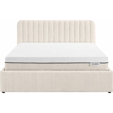 Ensemble Lit coffre adulte 180x200cm avec tête de lit en velours beige - Ava + Matelas ressorts ensachés - Spring Elite (1/5)