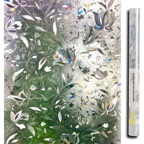 3D Window Film, Electrostatic UV-Blocking Privacy Film with Tulip Pattern, 45 cm x 200 cm