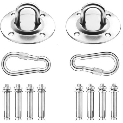 Lot de 2 crochets de plafond en acier inoxydable 304 - Pour fauteuil suspendu, hamac, sac de boxe, sling trainer, tapis de yoga, voile d'ombrage, balançoire, siège (1/5)