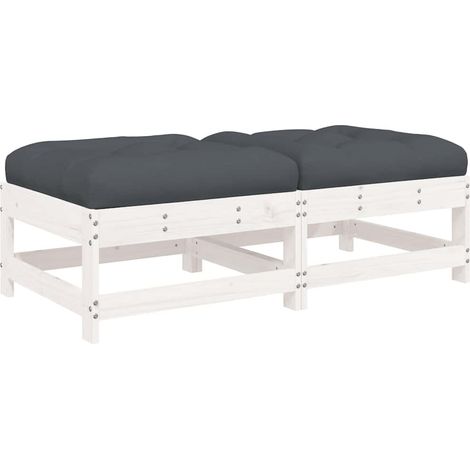 Maison Exclusive - Gartenhocker mit Kissen 2 Stk. Weiß Massivholz