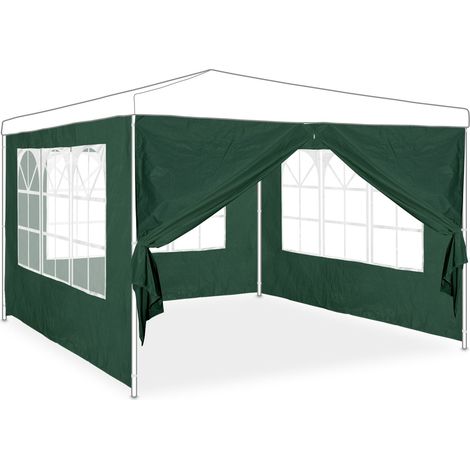 Set di 4 pareti laterali per gazebo da giardino protezione intemperie 3 x finestra in PE verde 130010636