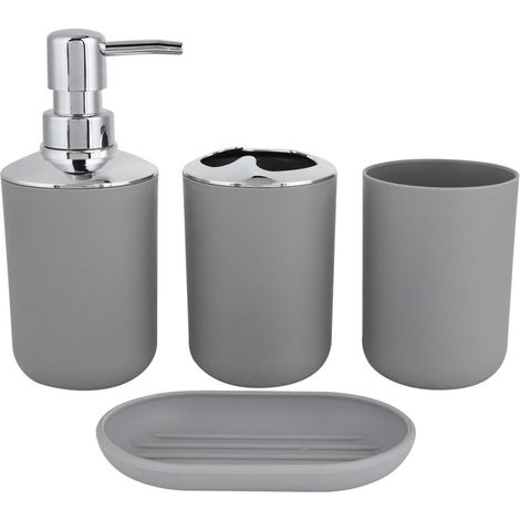 Ensemble d'accessoires de salle de bain 4 pièces : flacon de lotion en plastique, gobelet de rangement, gobelet pour bain de bouche, porte-savon (1/5)