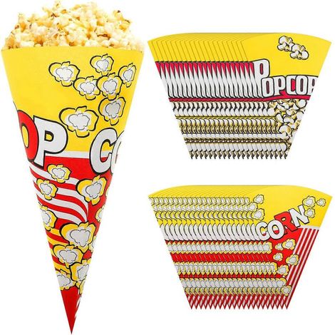 100 sachets en papier pour popcorn, à extrémités coniques, pour friandises au popcorn et bonbons.-20.50X16.00X16.00CM (1/4)