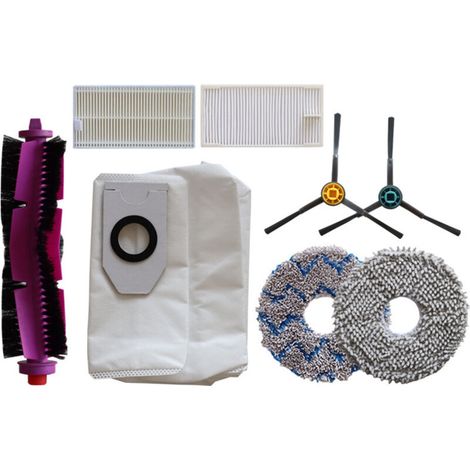 Accessoires pour balayeuse V10/V12/W11 : brosse rotative, brosse principale, grille de filtration, élément filtrant, chiffon de nettoyage, sac à poussière, sac poubelle. (1/4)