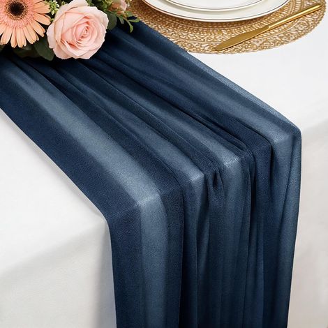Chemin de table en mousseline bleu marine 77x300 cm, doux et confortable, pour mariage bohème, fête, baptême, baby shower ou cuisine (1/5)