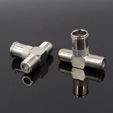 Three-way connector adapter for TV decoder, with male and female quick-connect ring (1/5)