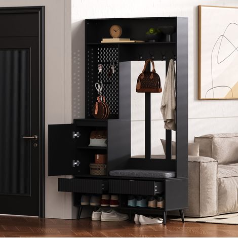Mueble recibidor con banco y cajones negro OKMYHOME (1/5)