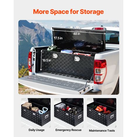 Boîte à outils pour camion en aluminium, 1219,2x495,3x444,5 mm, coffre de benne de pick-up verrouillage, plaqué à rayures, avec poi… (1/5)