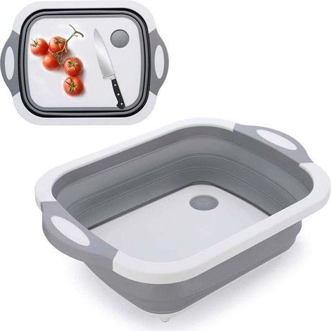 Planche à découper 3-en-1 évier pliable bol pliable panier de rangement panier de camping portable cuisine planche égouttoir bol évier multifonction dans la cuisine du camping-car (1/5)
