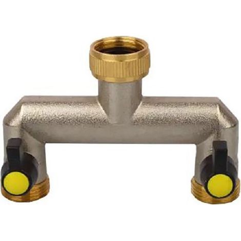Distributeur d eau 2 voies hexagonal robuste – Vanne de distribution pour jardin – Raccord 3 4 pouces avec adaptateur 1 2 pouce – Couleur noir