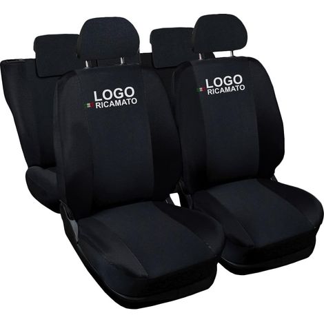 Lupex shop - Coprisedili Auto Compatibili per Clio, Made In Italy, set anteriori e posteriori, copri poggiatesta incluso, tessuto poliestere, Nero - Nero (1/4)
