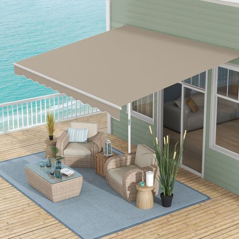 Tenda da Sole 4x2.5 m Avvolgibile a Manovella con Copertura Impermeabile, in Metallo e Alluminio, Beige