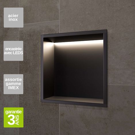 Niche de Douche Mural Éclairage Led 33 x 33 cm - Rangement Salle de Bain en finition Noir Mat - INDIC (1/4)