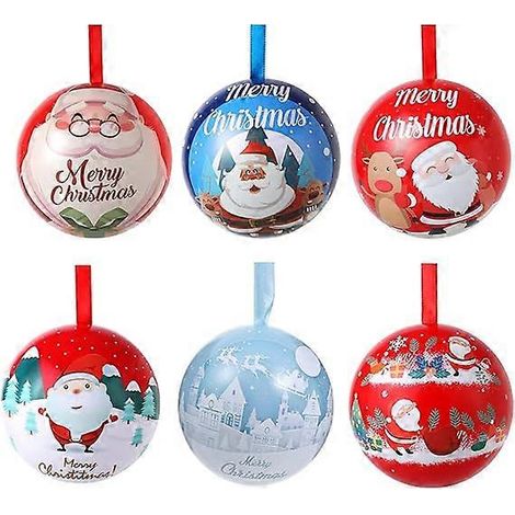 Weihnachtliche Bonbongläser zum Aufhängen, 6-teiliges Set kreativer Weihnachtskugel-Dosen aus Blech, Christbaumkugel-Anhänger zum Aufhängen (1/5)