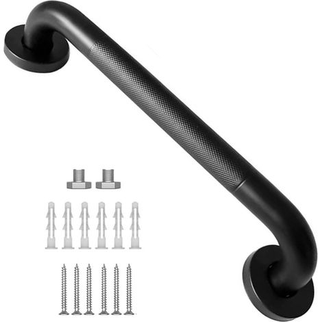 Rampe de baignoire d'escalier avec poignée antidérapante de 30 cm en acier inoxydable avec revêtement noir - Poignée de bain moletée pour intérieur et extérieur