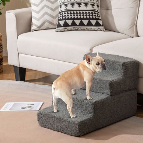 Escalier pour Chien à 4 Marches en Éponge, Escalier pour Animaux Antidérapant avec Housse Amovible Lavable, pour Lit, Canapé, Échelle, Gris