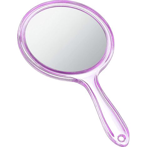 Miroir à main double face, grossissement 1X/2X, avec poignée, transparent, forme arrondie, idéal pour le maquillage. (1/5)