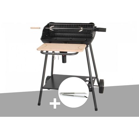 Barbecue charbon vertical et horizontal en fonte avec tournebroche – Grille acier chromé 51 x 37 cm – Système d'allumage rapide Turbomagic – Somagic