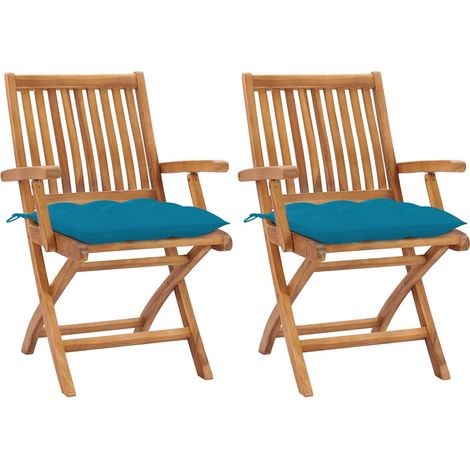 vidaXL Sillas plegables (2 unidades) con cojines azul claro, de madera maciza de teca. (1/5)