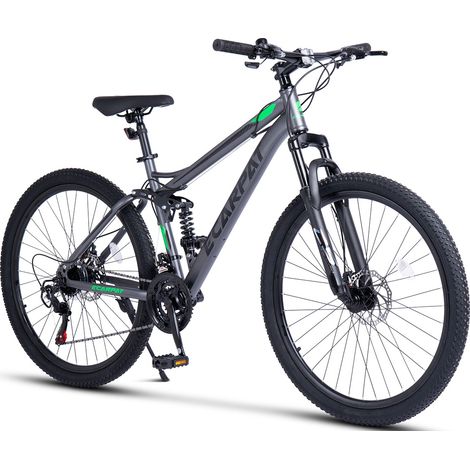 VTT ECARPAT 27,5 pouces gris-vert. Shimano, 175 cm, pour maison et usage quotidien, freins double disque, format pratique