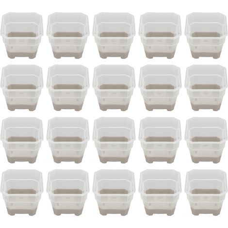 Pots de pépinière en plastique et silicone, 20 unités, assortiment de pots de semis réutilisables pour plantes à fleurs, carrés, transparents, gris. (1/5)