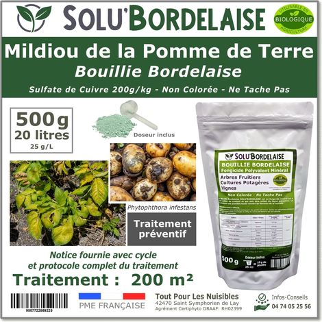 Bouillie Bordelaise Non Colorée spécial Mildiou de la pomme de terre, SOLU'BORDELAISE - Sachet de 500g (1/5)
