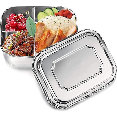 Lunchbox, Bento-Box für Kinder, 1000 ml Edelstahl-Bento-Box mit 3 Fächern (1/4)