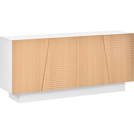 Credenza moderna a 4 ante con ripiani regolabili, bianco e naturale (1/5)