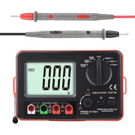 Testeur numérique de résistance d'isolement avec écran LCD rétroéclairé DC 250V/500V/1000V AC 750V multifonction