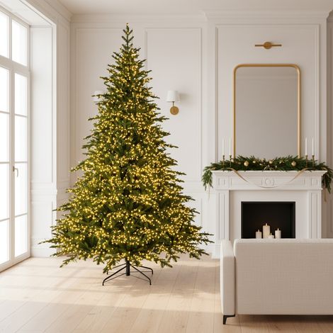 Albero di Natale in PE e PVC con effetto iper realistico dei rami e luci LED integrate -210 cm