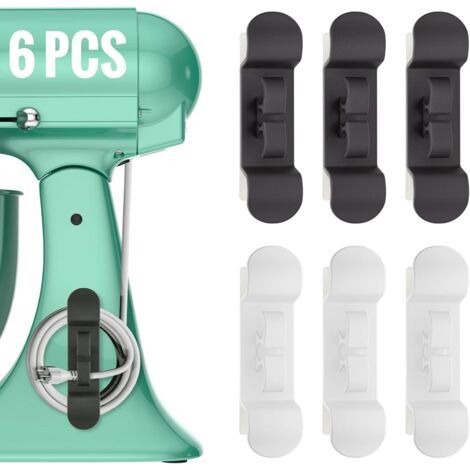 BUNTHAUS Lot de 6 organisateurs de cordons pour appareils électroménagers, enrouleur de cordons amélioré, support de cordon adhésif (3 noirs + 3 blancs) (1/5)