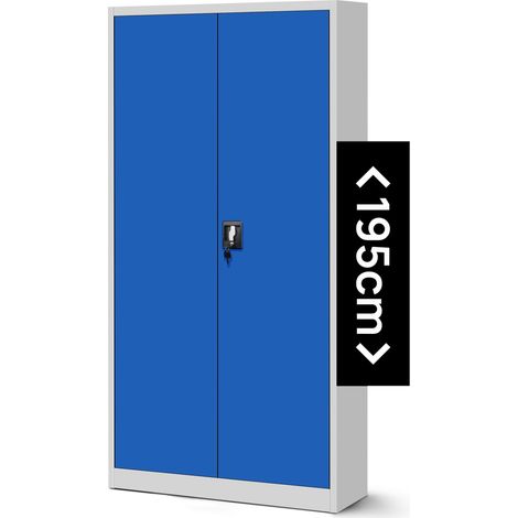 Jan Nowak Aktenschrank C001H Büroschrank Metallschrank Stahlschrank Werkzeugschrank Stahlblech Pulverbeschichtet Flügeltürschrank Abschließbar 195 cm x 90 cm x 40 cm - grau/blau