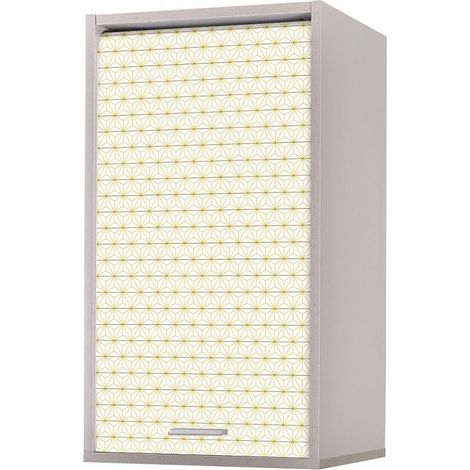 Meuble mural de cuisine gris à rideau étoiles jaunes Couna L 40 x H 72cm (1/4)