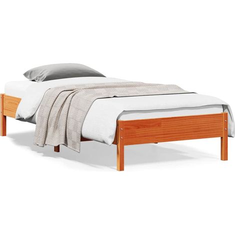 Cadre de lit 90 x 200 cm sans matelas en pin massif cire marron avec sommier à lattes - PANGIVO (1/5)