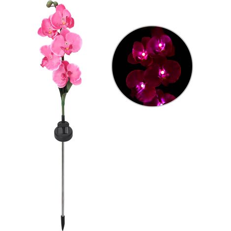 Lampe de jardin LED étanche à énergie solaire, ornée d'un motif d'orchidée, idéale pour les allées et les pelouses. (1/5)