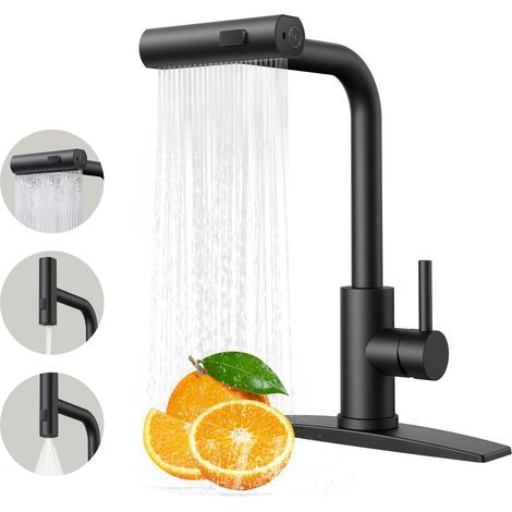 Küchenarmaturen, Küchenarmatur mit mattem herausziehbarem Sprüher, moderner Küchenspülen-Wasserhahn aus Edelstahl (1/5)