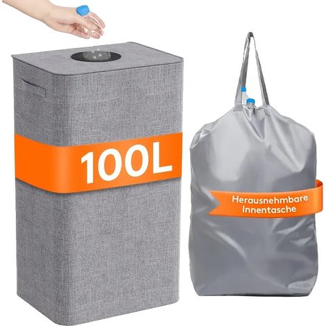 Bac de recyclage, capacité de 100L, design pliable, Gris (1/2)