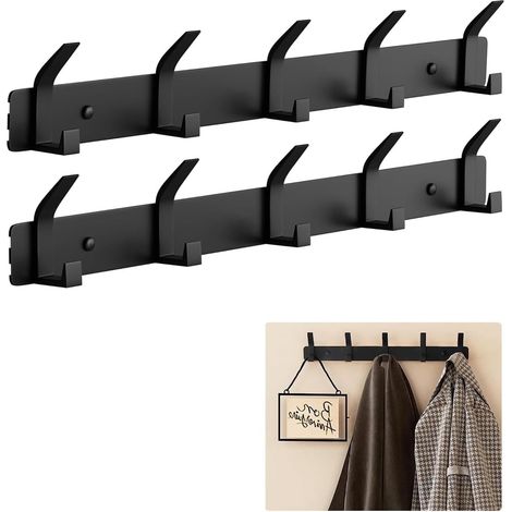 Confezione da 2 appendiabiti da parete, 5 ganci doppi, moderno appendiabiti a muro per cappotti, cappelli, asciugamani, portafogli, accappatoi (nero) (1/3)