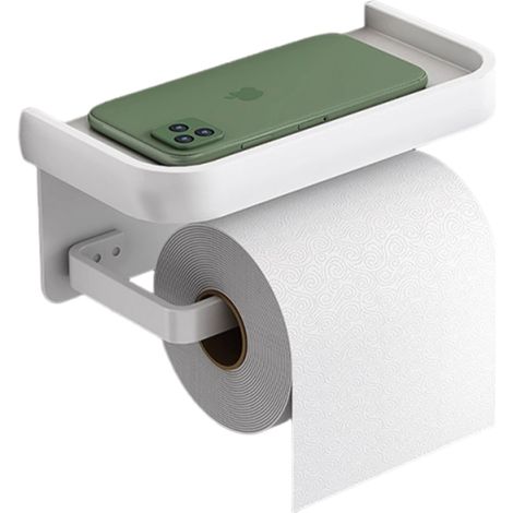 Dérouleur Papier Toilette - Auto Adhésif Et Mural - Avec Etagère Intégrée - Pour Salle De Bain Et Cuisine - Blanc