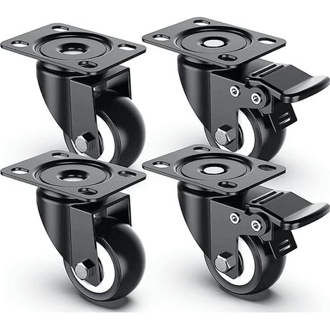 Ruote girevoli carrello 4 pz rotelle carrelli con senza freno 37,5mm 1,5&quot portata 120 kg nero 570b